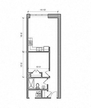 Floor plan for 1 bed, 1 bath, 685 sqft
